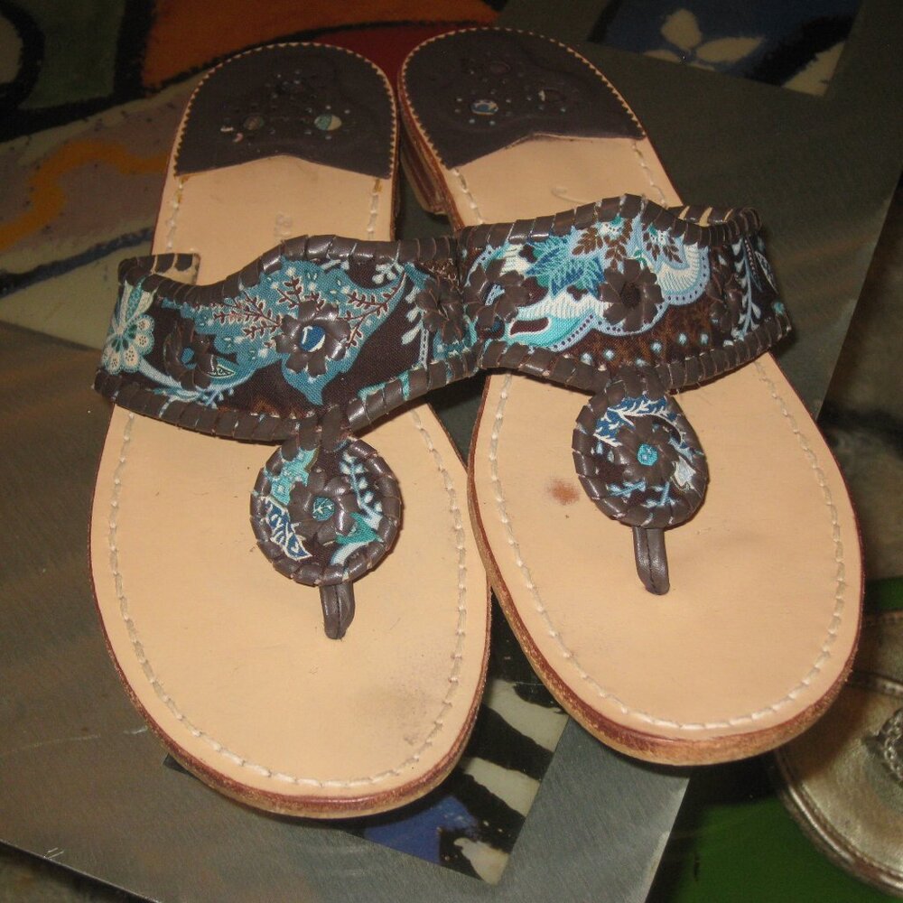 Jack Rogers Sandals - Teal Blue and Brown Fabric